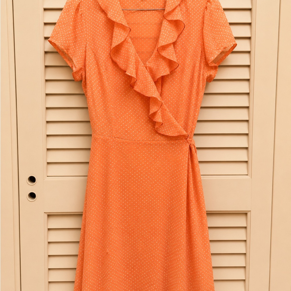 MSK Coral Orange Ruffle Wrap Dress